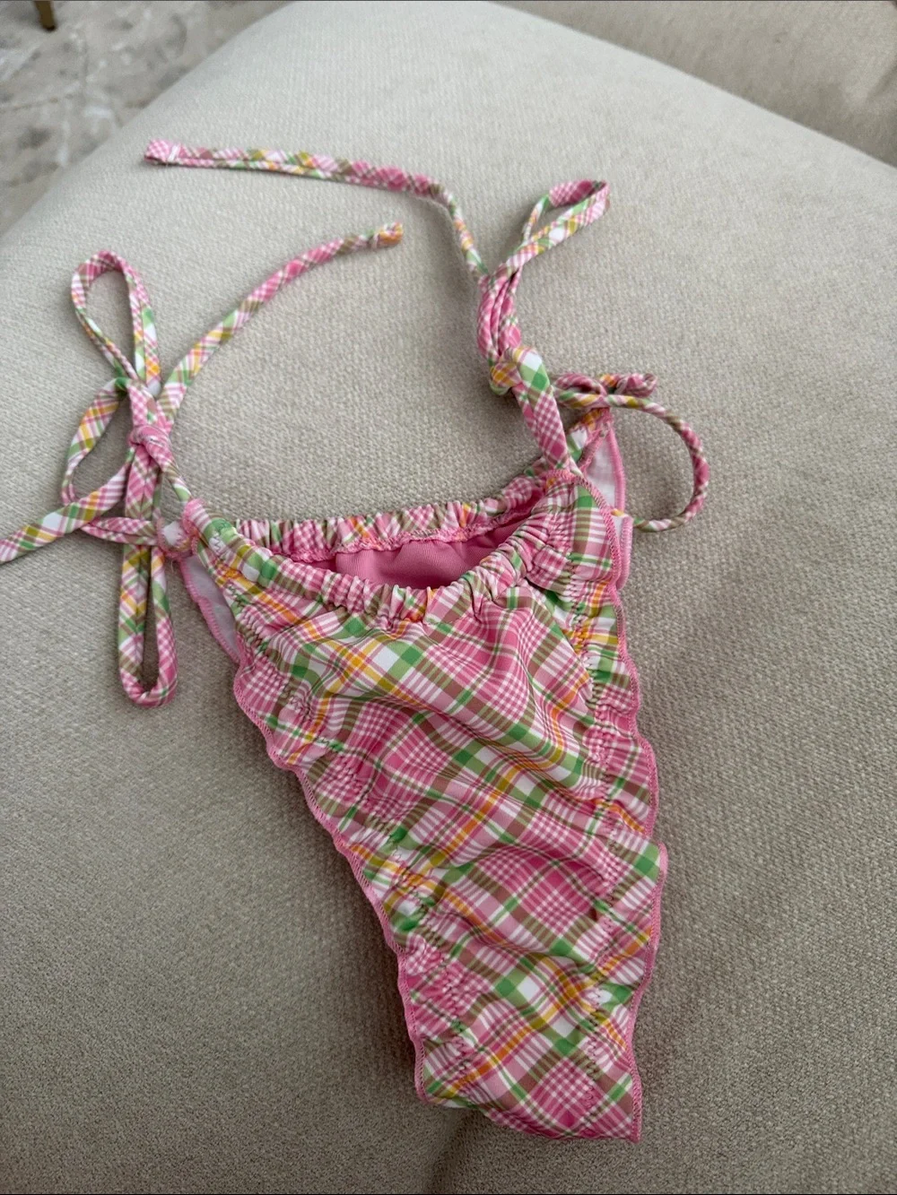 Frankie's Bikinis Pink Plaid Tie-Side Swim Bottoms